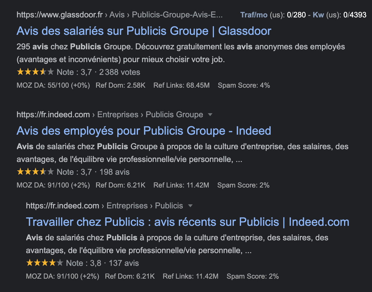R&eacute;sultats de recherche Google pour 