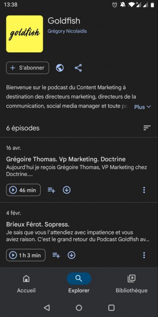 Podcast Goldfish sur Google Podcasts