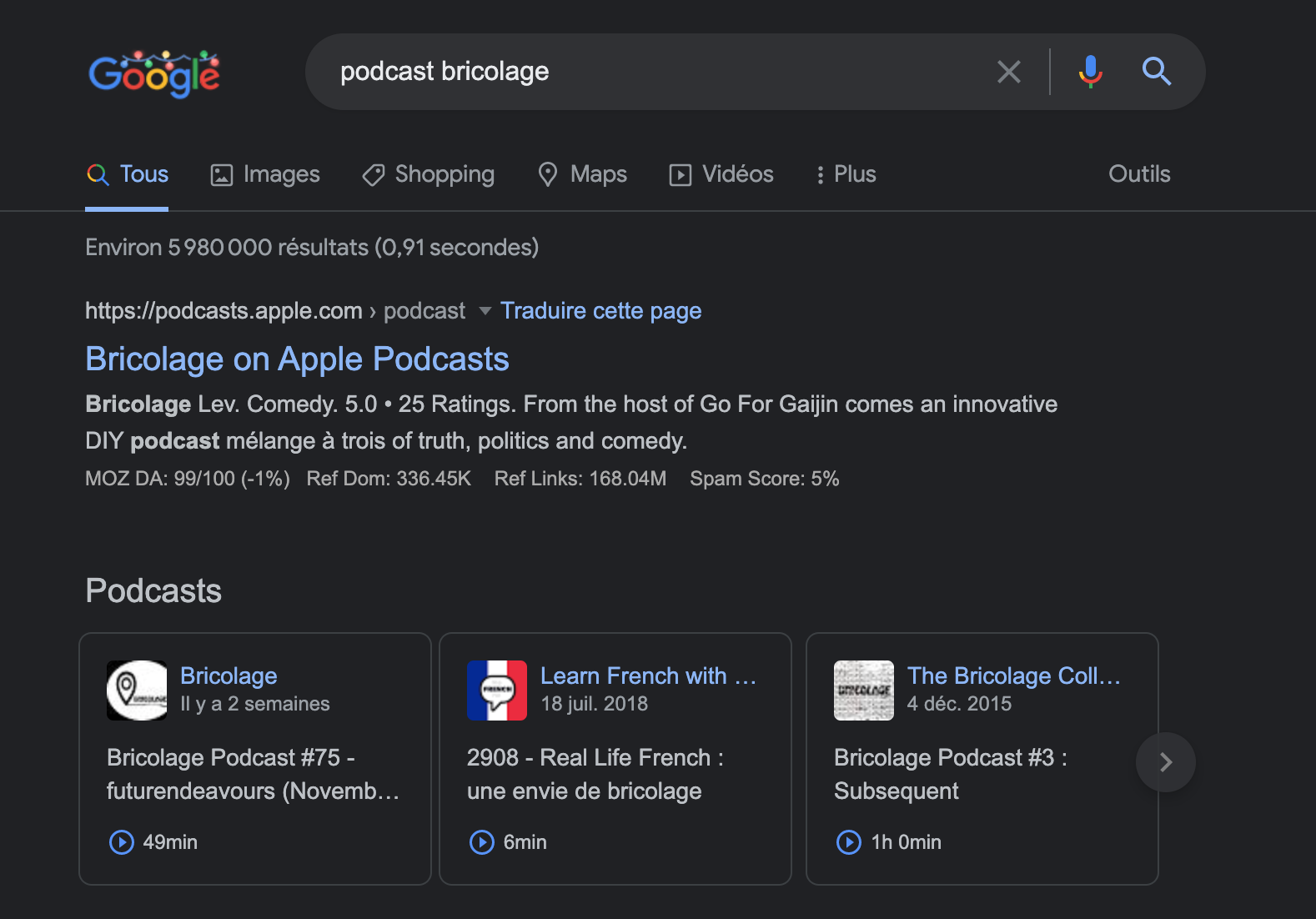 R&eacute;sultats de recherche Google pour Podcast bricolage