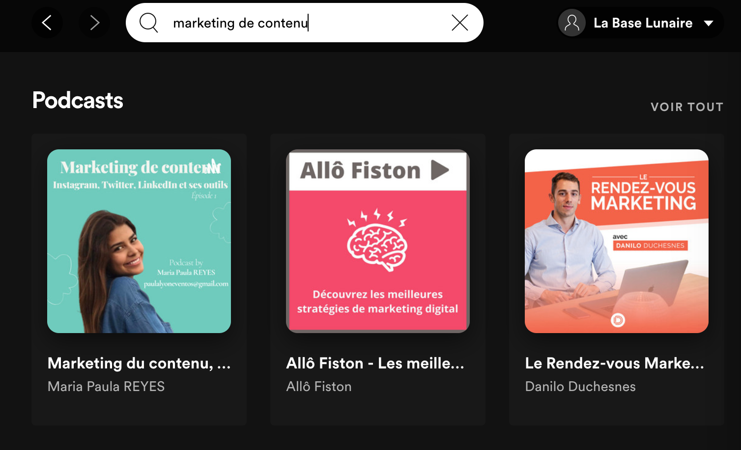 R&eacute;sultats de recherche pour marketing de contenu dans Spotify